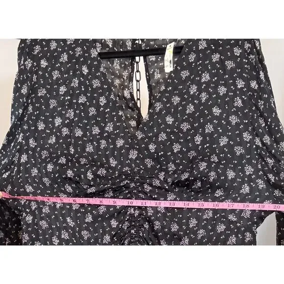 NWT Madewell Black White Floral Maxi Dress 12 Long Sleeve Ruched Boho Romantic - Picture 14 of 16